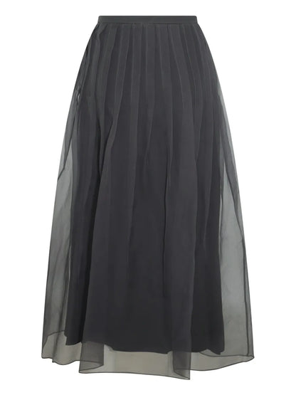 Tulle-Panel Midi Skirt