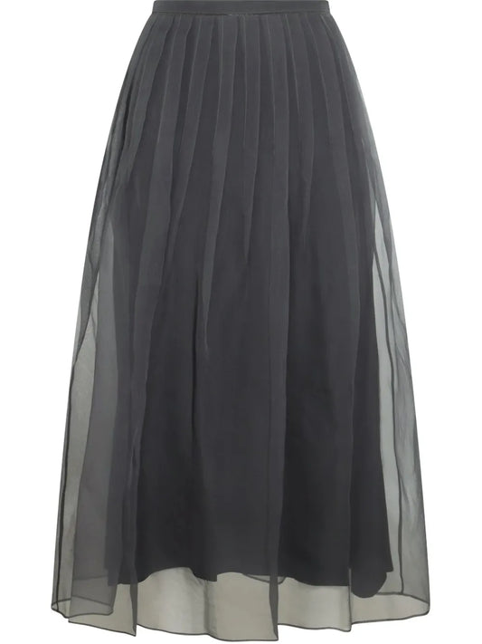 Tulle-Panel Midi Skirt