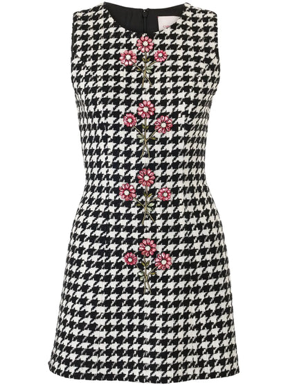 Houndstooth-Pattern Mini Dress