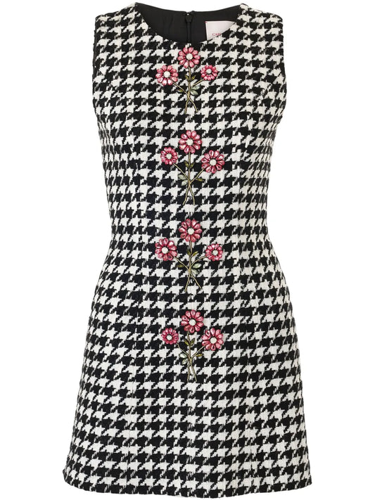 Houndstooth-Pattern Mini Dress