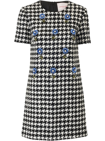 Embroidered Houndstooth Mini Dress