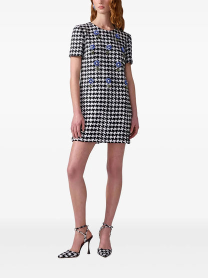 Embroidered Houndstooth Mini Dress