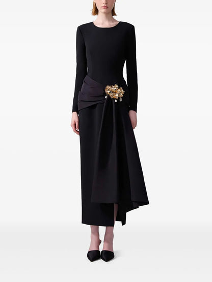Brooch-Detail Midi Dress