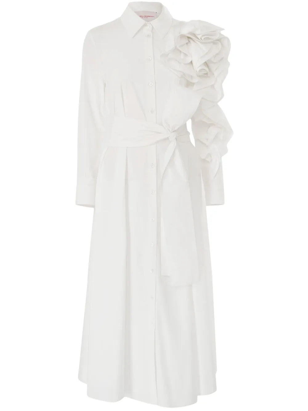 Floral-Appliqué Midi Shirt Dress