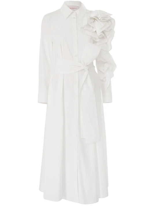 Floral-Appliqué Midi Shirt Dress