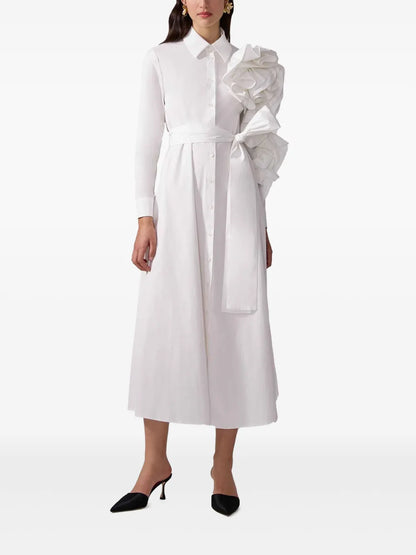 Floral-Appliqué Midi Shirt Dress