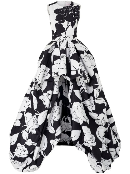 Floral-Print Asymmetric Gown