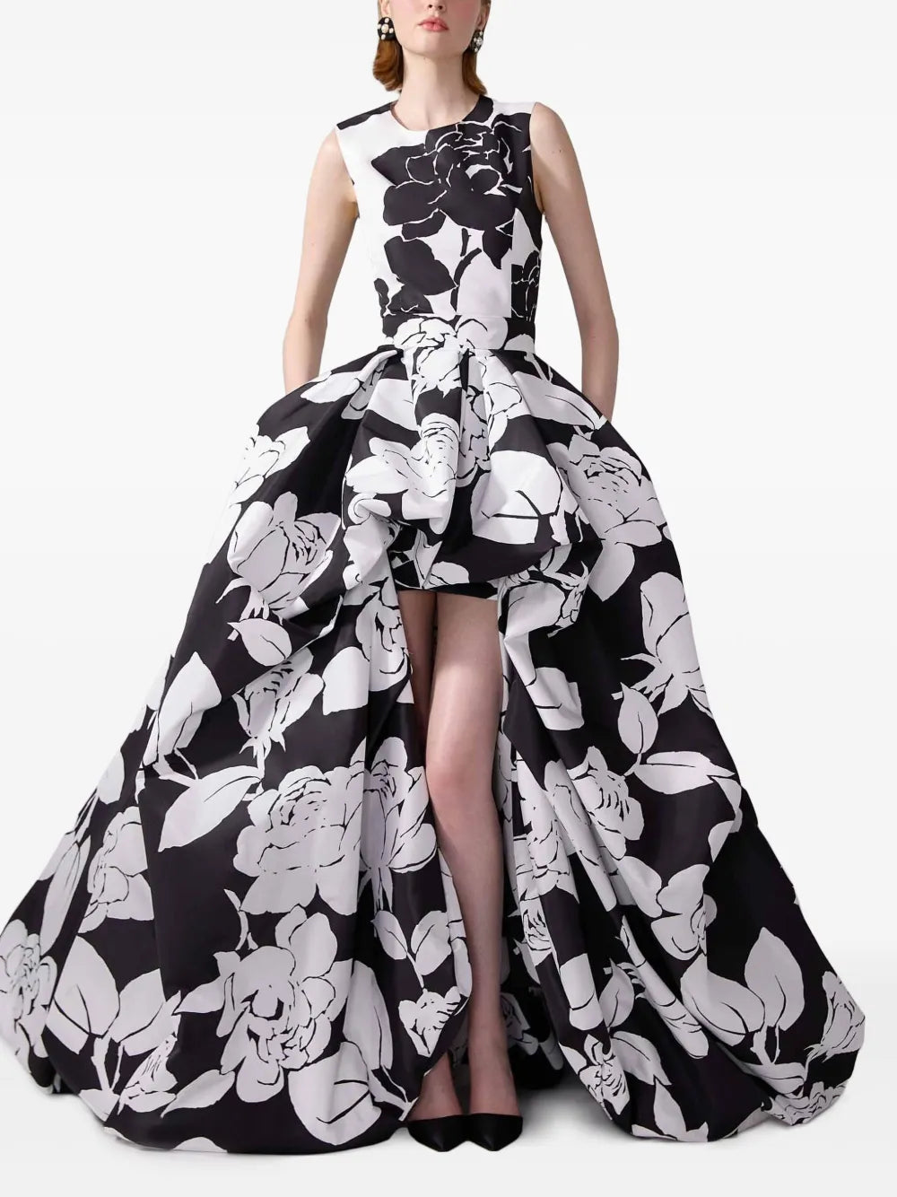 Floral-Print Asymmetric Gown