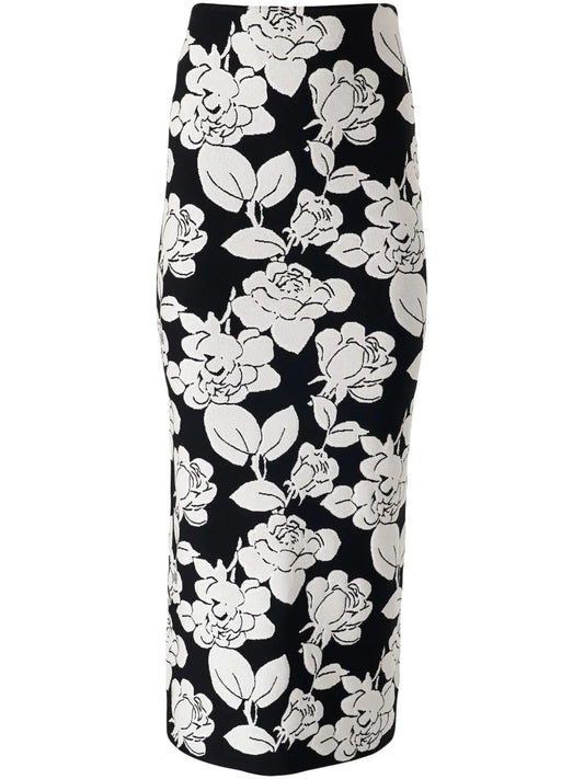 Floral-Jacquard Pencil Skirt