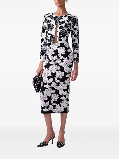 Floral-Jacquard Pencil Skirt