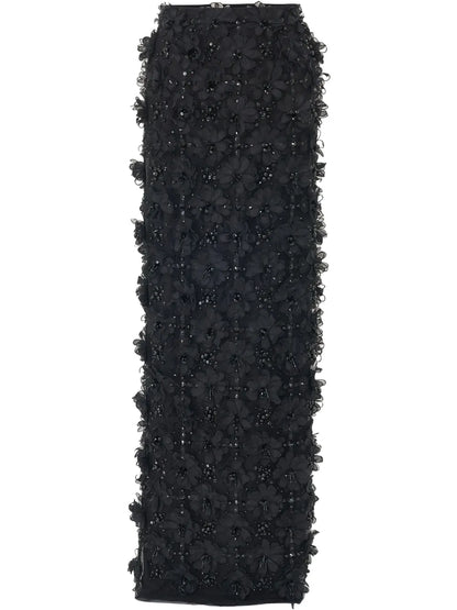 Embroidered Tulle Column Skirt