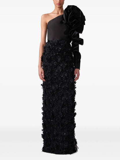 Embroidered Tulle Column Skirt