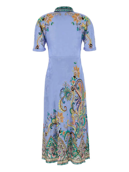 Tied-Neck Floral-Print Dress