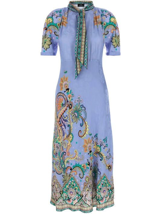 Tied-Neck Floral-Print Dress