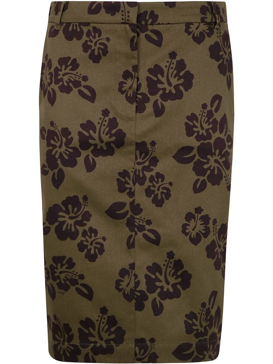 Hibiscus-Print Cotton Midi Skirt