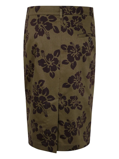 Hibiscus-Print Cotton Midi Skirt