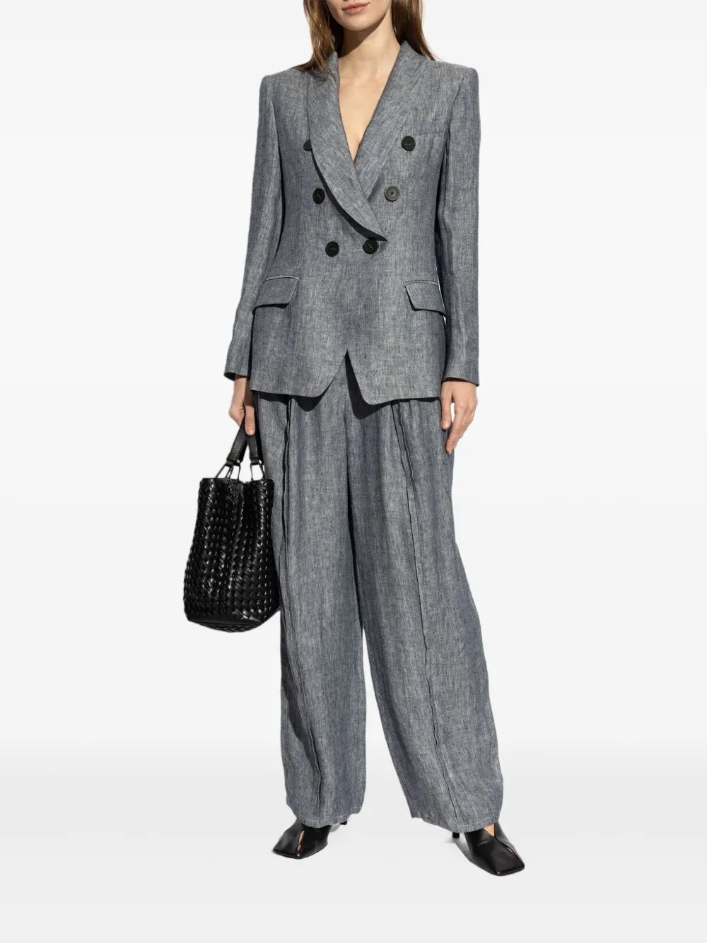 Pleat-Detail Chambray Trousers