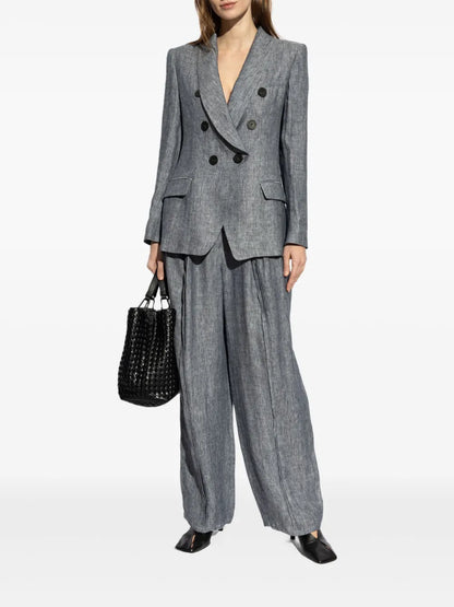 Pleat-Detail Chambray Trousers