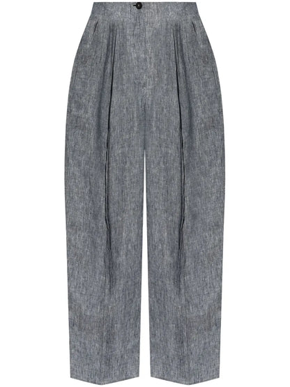 Pleat-Detail Chambray Trousers