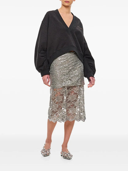 Lace Overlay Metallic-Sheen Skirt