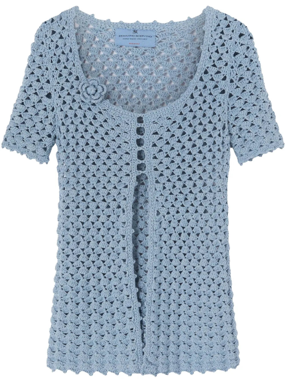 Crochet-Knit Cotton Cardigan