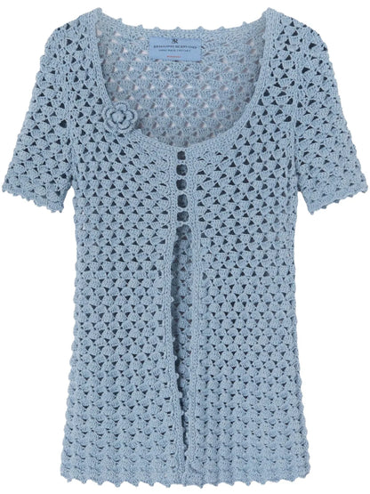 Crochet-Knit Cotton Cardigan