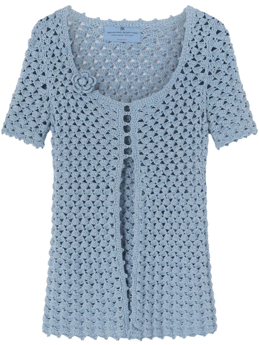 Crochet-Knit Cotton Cardigan