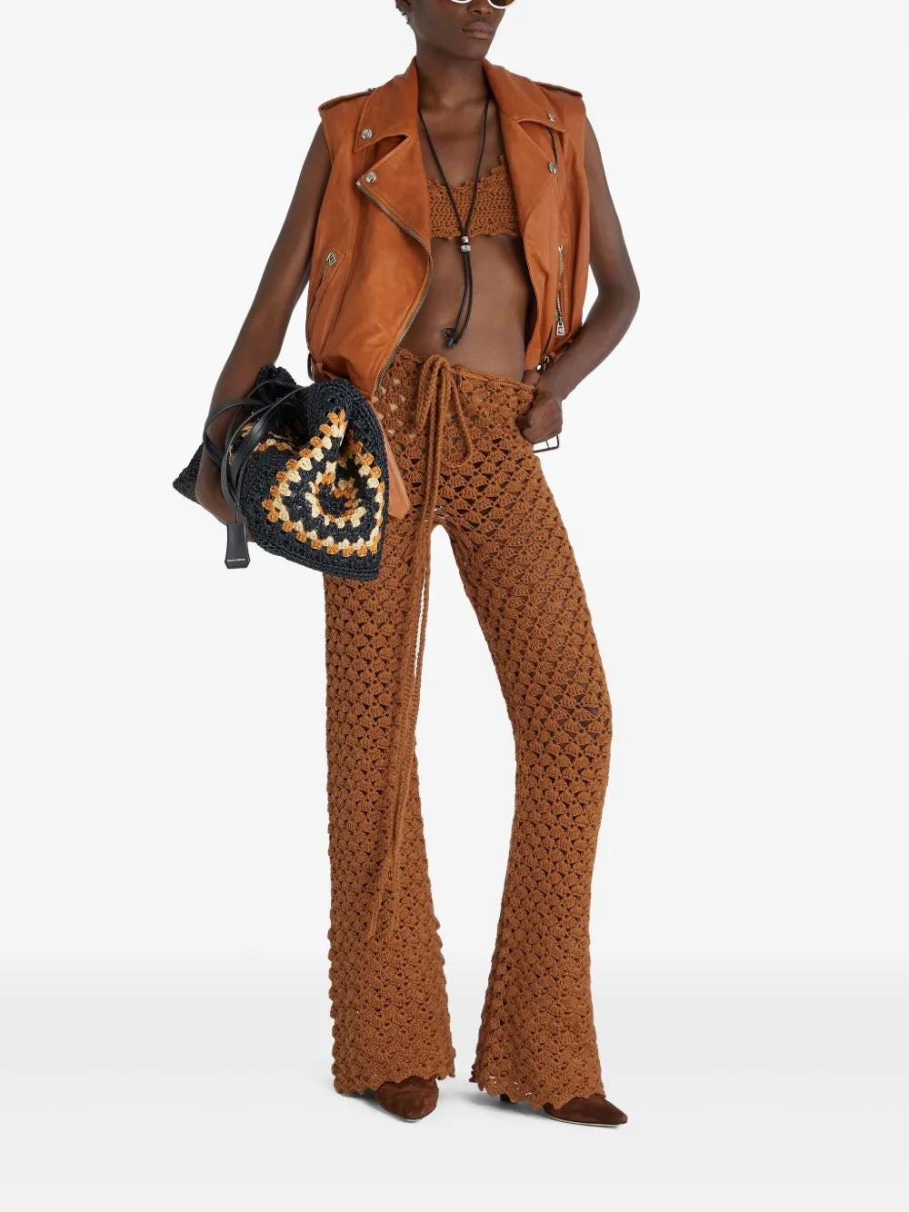 Crochet-Knit Cotton Trousers