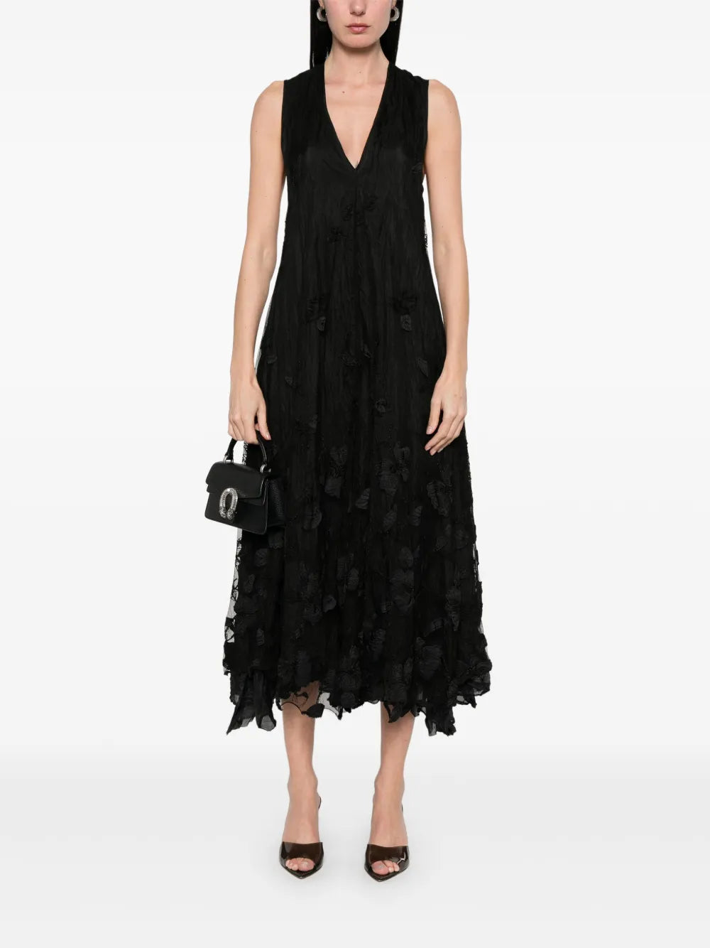 Tulle-Overlay Midi Dress