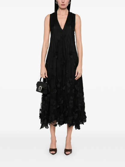 Tulle-Overlay Midi Dress