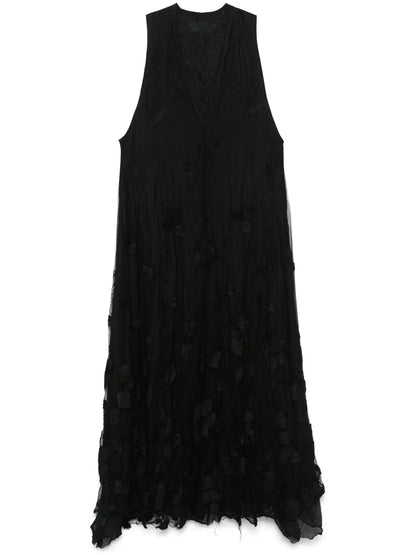 Tulle-Overlay Midi Dress