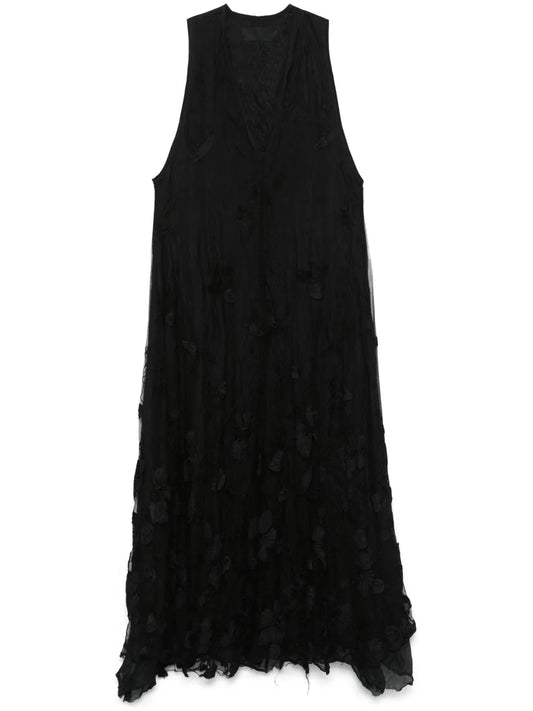 Tulle-Overlay Midi Dress