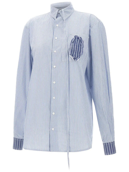 Patch-Detail Striped Shirt