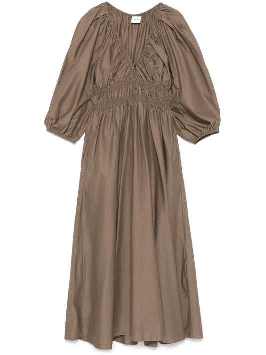 Shirred Plunge Midi Dress