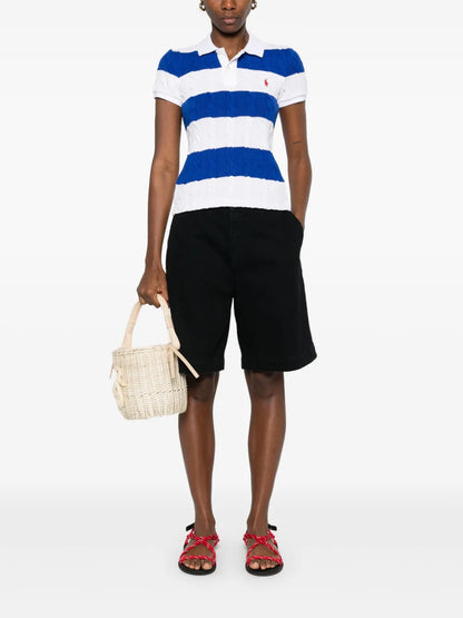 Cable-Knit Polo Top