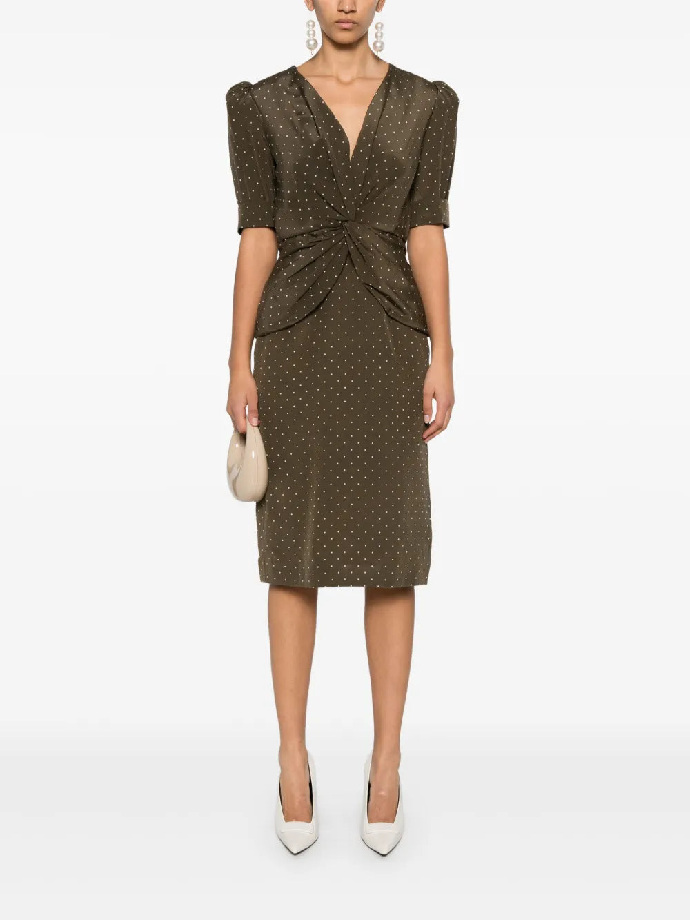 Polka-Dot Silk Midi Dress