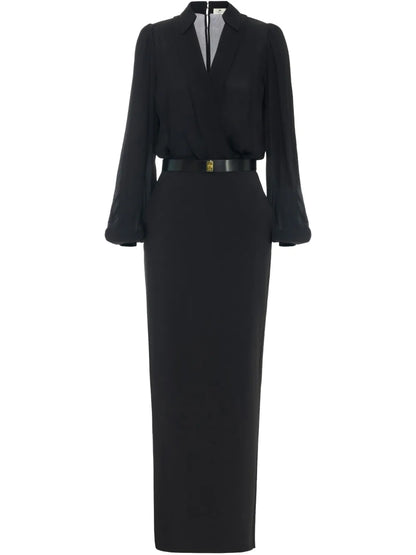 Belted Crepe Maxi Dress