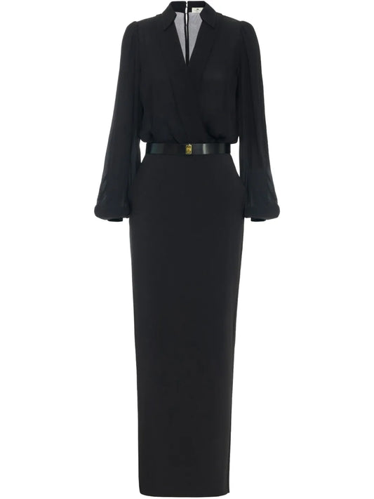 Belted Crepe Maxi Dress