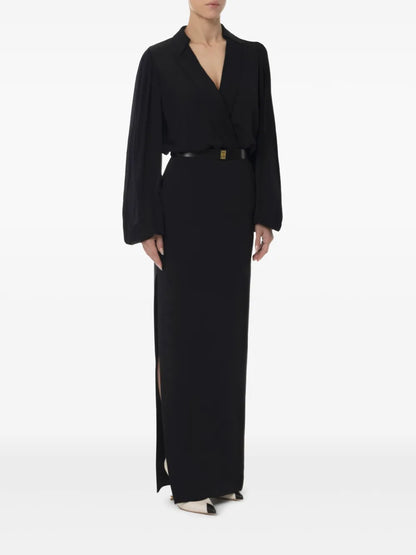 Belted Crepe Maxi Dress