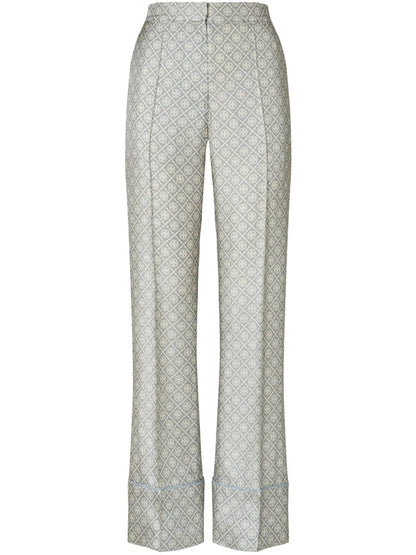 T Monogram-Print Silk Trousers
