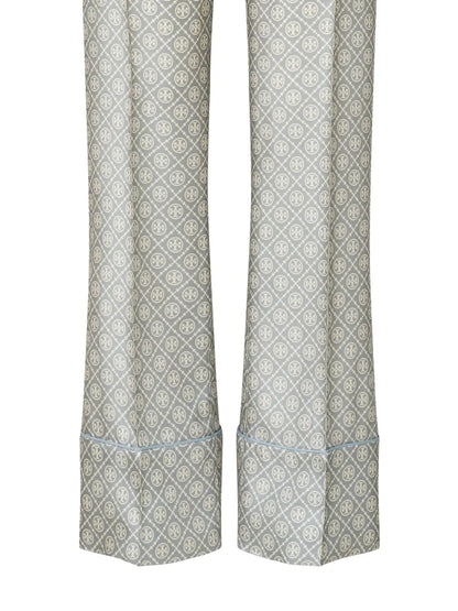 T Monogram-Print Silk Trousers