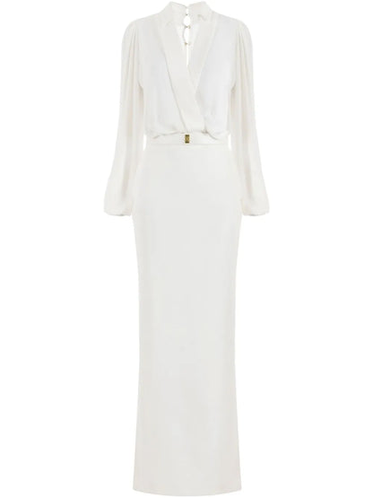 Belted Crepe Maxi Dress