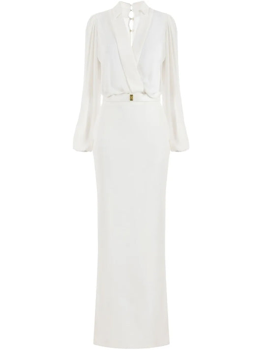 Belted Crepe Maxi Dress