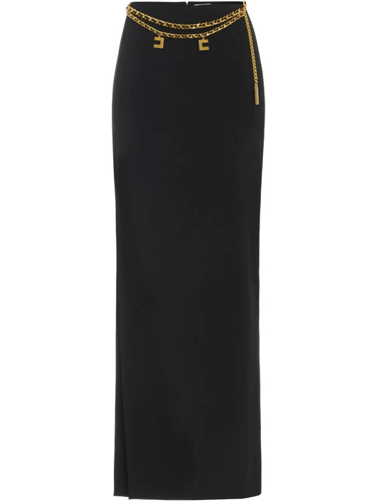 Chain-Detail Crepe Maxi Skirt