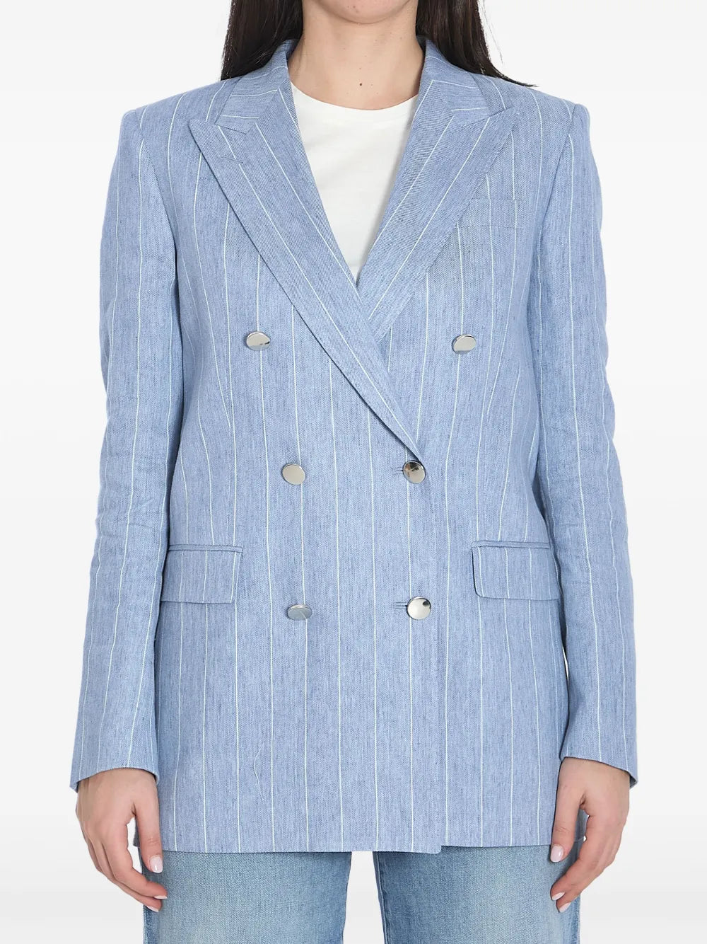 Double-Breasted Pinstriped Blazer