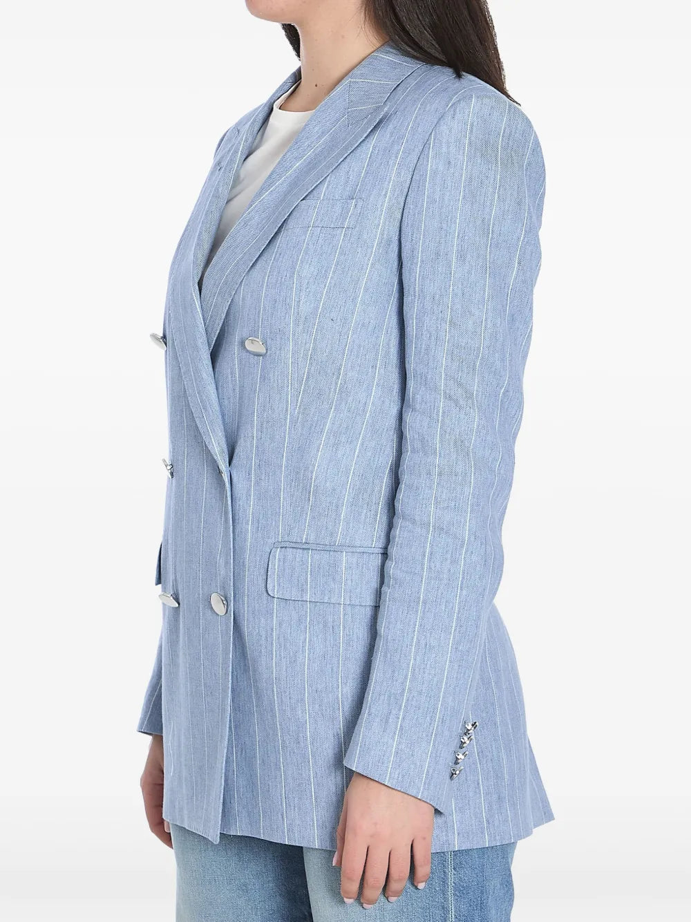 Double-Breasted Pinstriped Blazer