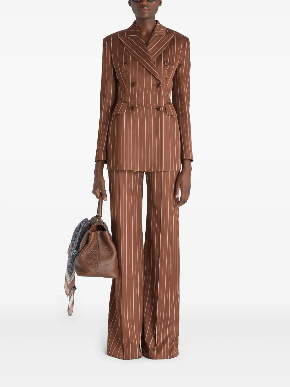 Pinstripe-Pattern Double-Breasted Blazer