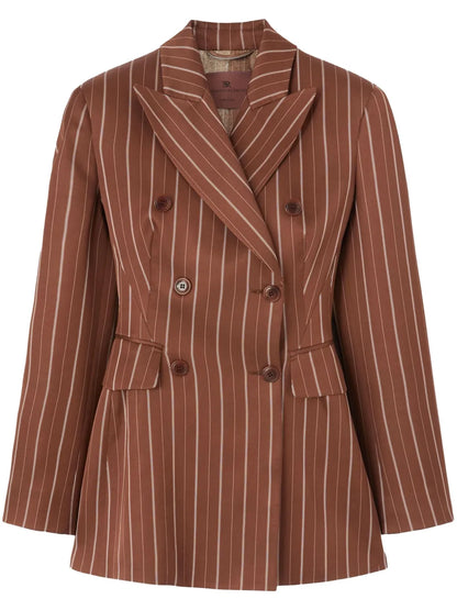 Pinstripe-Pattern Double-Breasted Blazer
