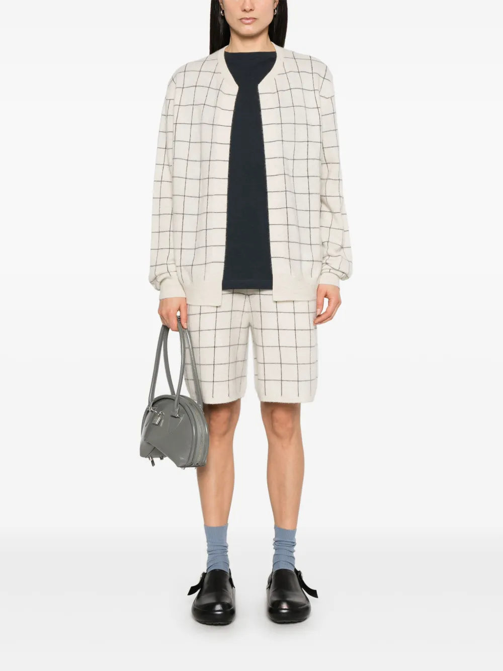 Windowpane-Pattern Cardigan