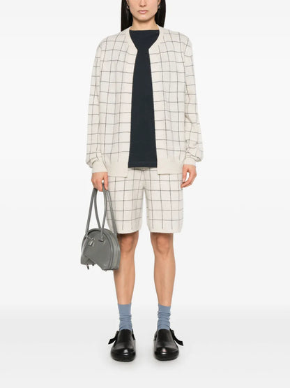 Windowpane-Pattern Cardigan